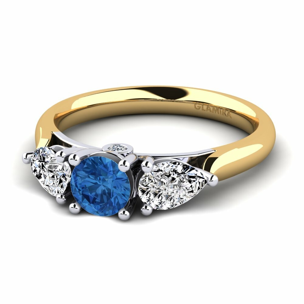 Bagues Or Jaune & Blanc 18k Zircone Bleu Foncé Trilogy