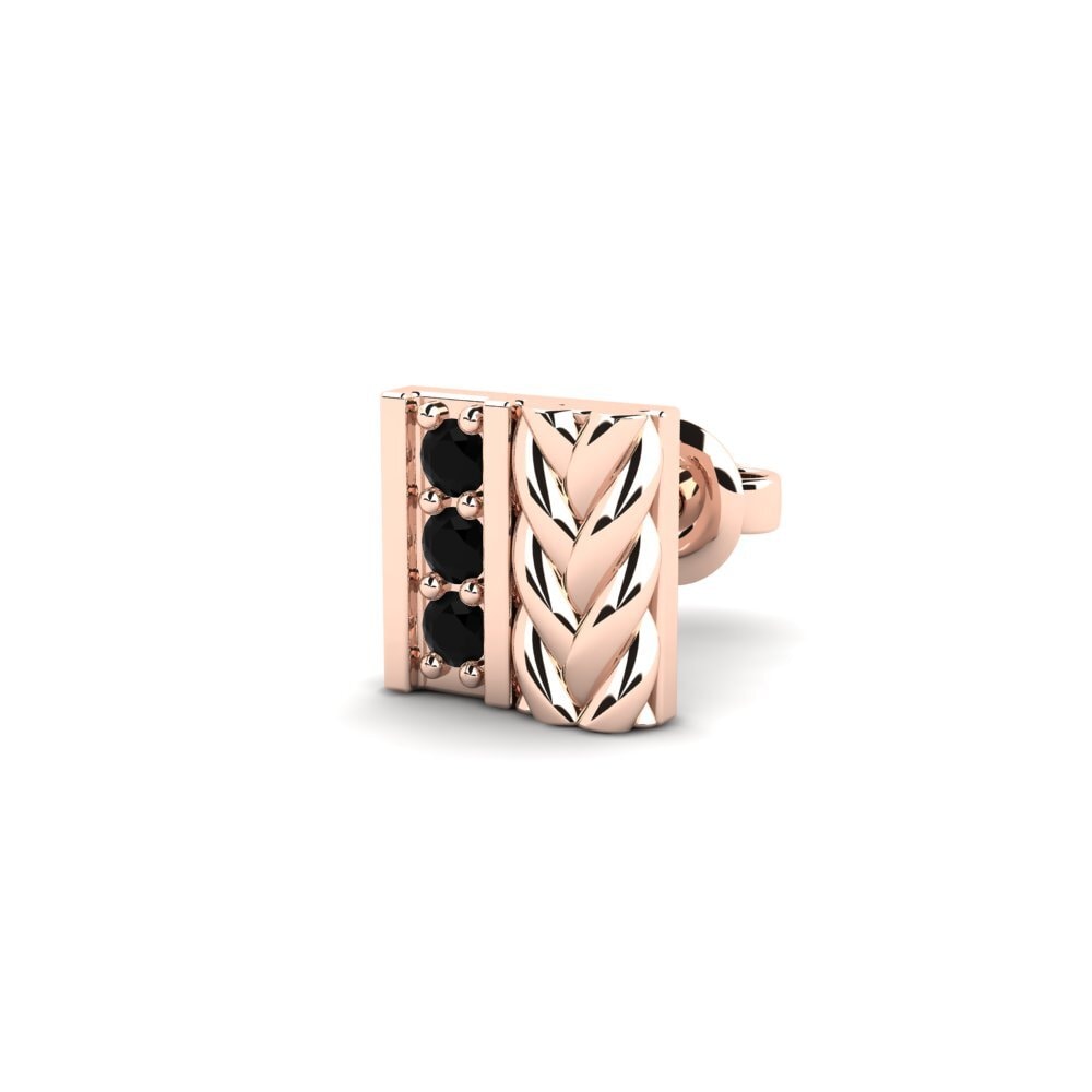 9ct Rose Gold Black Sapphire Men's Earring Nevers