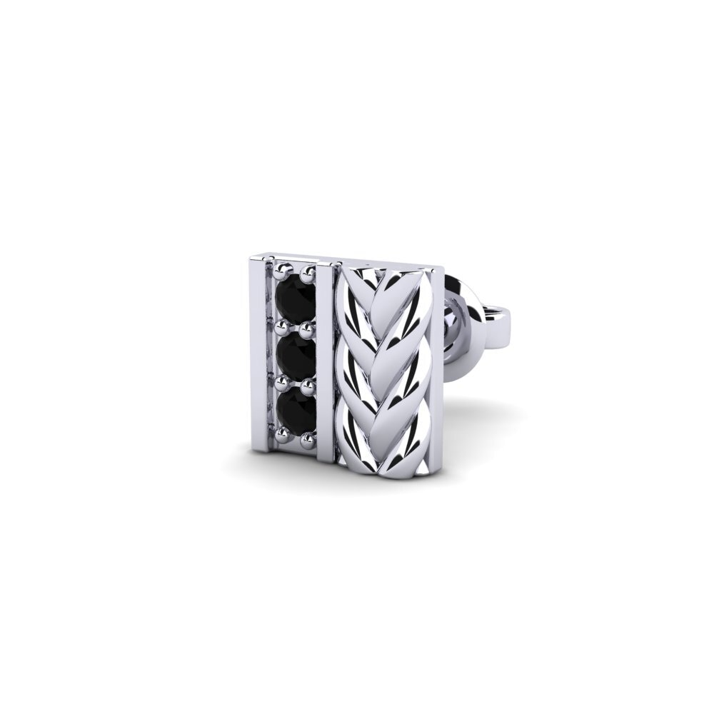 585 Bílé zlato Černý diamant Pánské náušnice Nevers