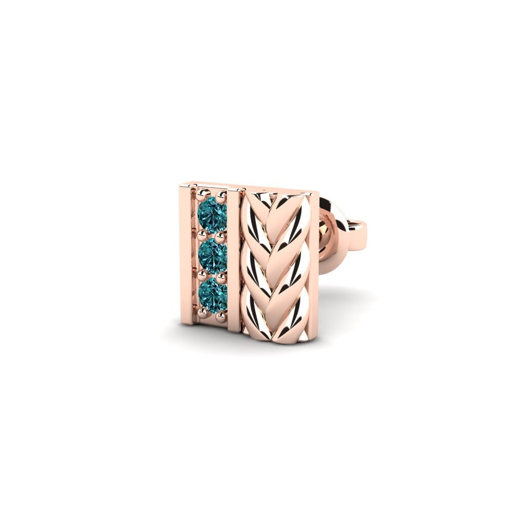14ct Rose Gold Blue Diamond Men's Earring Nevers