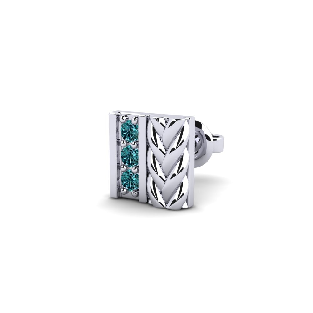 9ct White Gold Blue Diamond Men's Earring Nevers