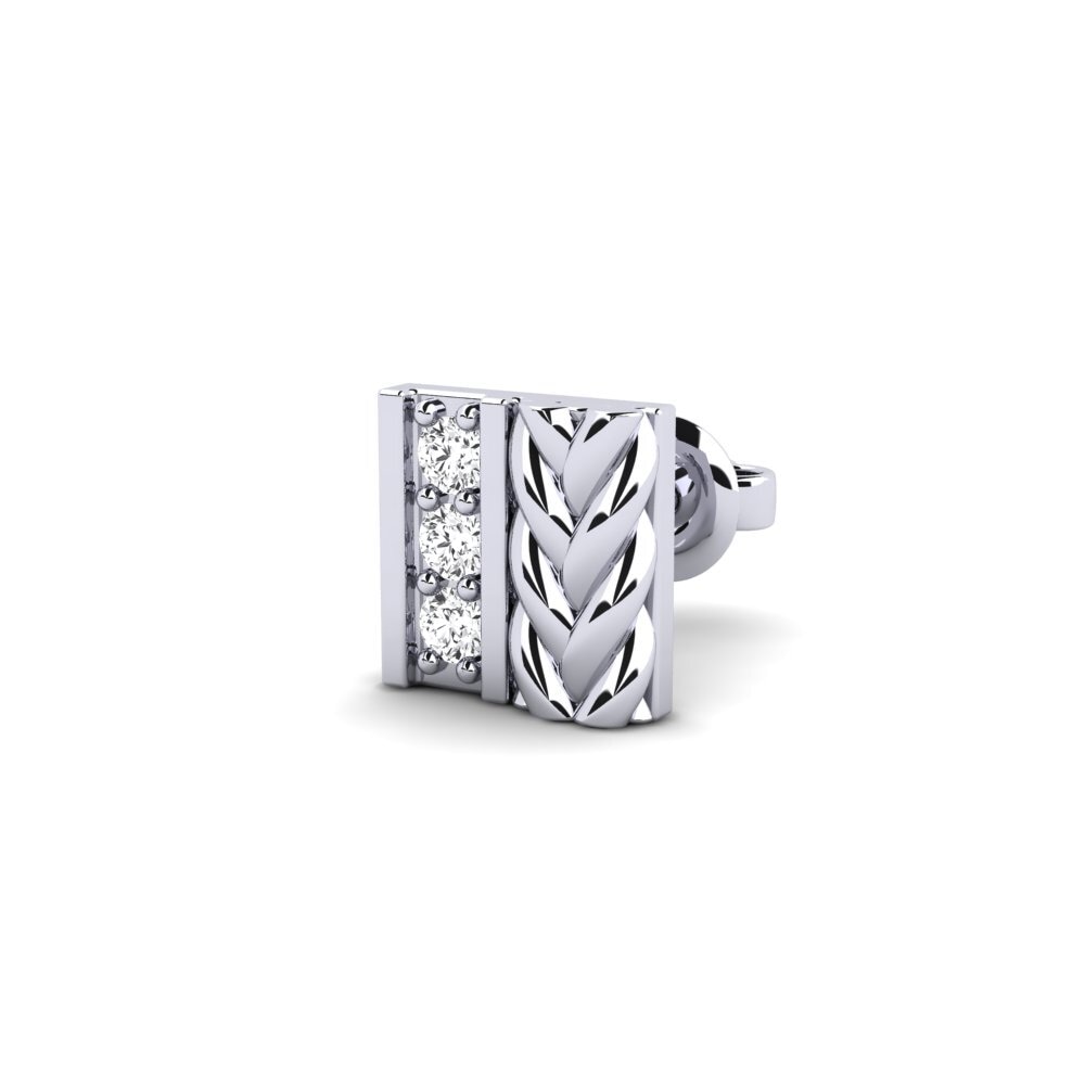 9ct White Gold White sapphire Men's Earring Nevers