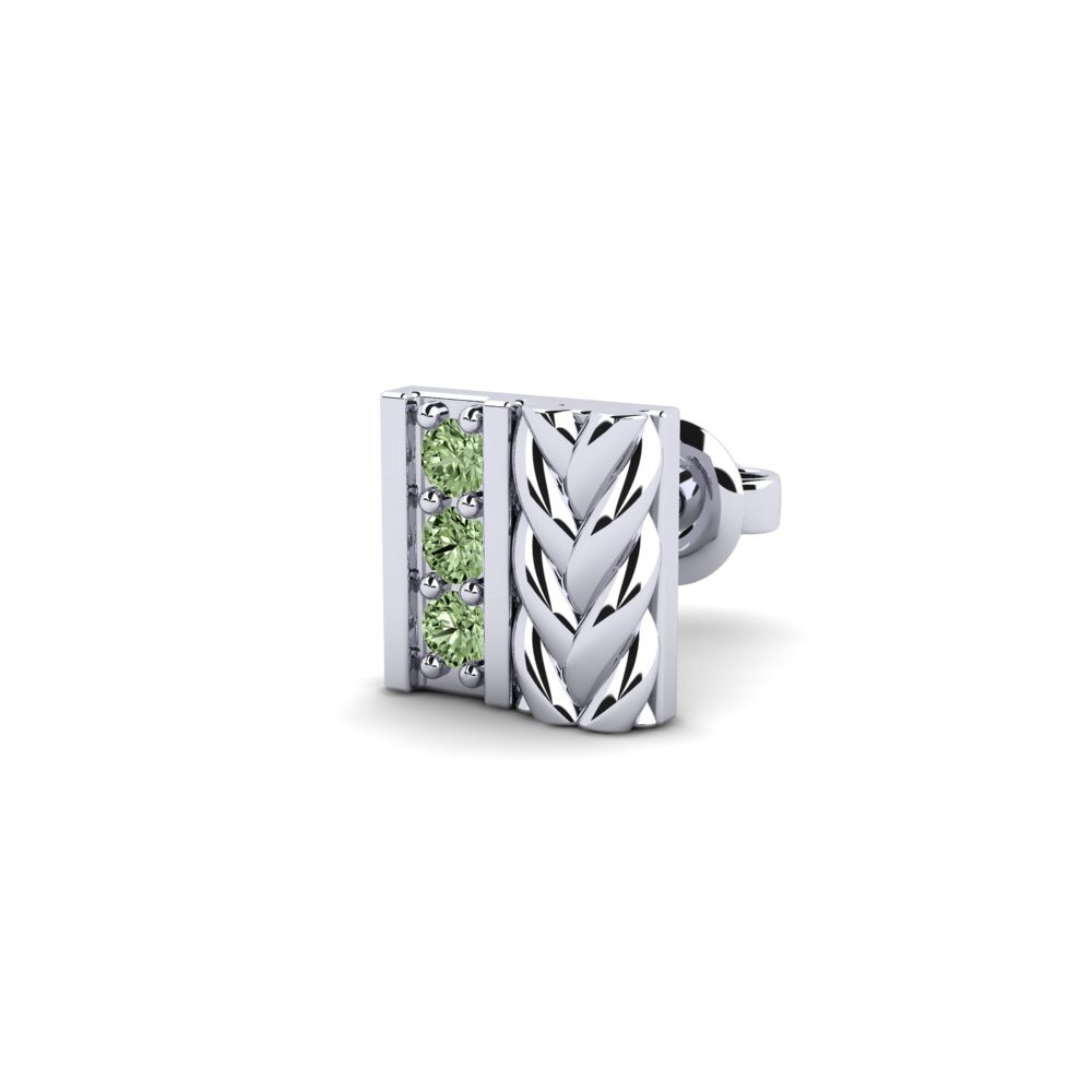 18k Oro Blanco Diamante Verde Pendiente para hombre Nevers