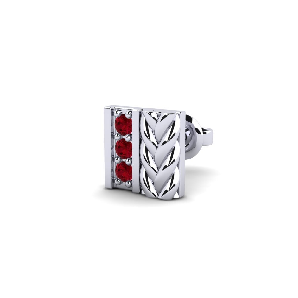 9k Oro Blanco Circonita Roja Pendiente para hombre Nevers