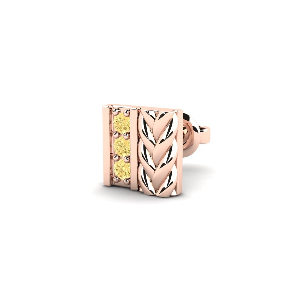 14ct Rose Gold Yellow Diamond Men's Earring Nevers