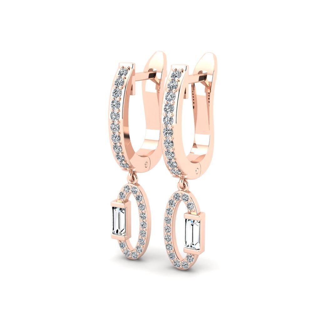 14k Oro Rosa Baguette Pendiente de mujer Newerra