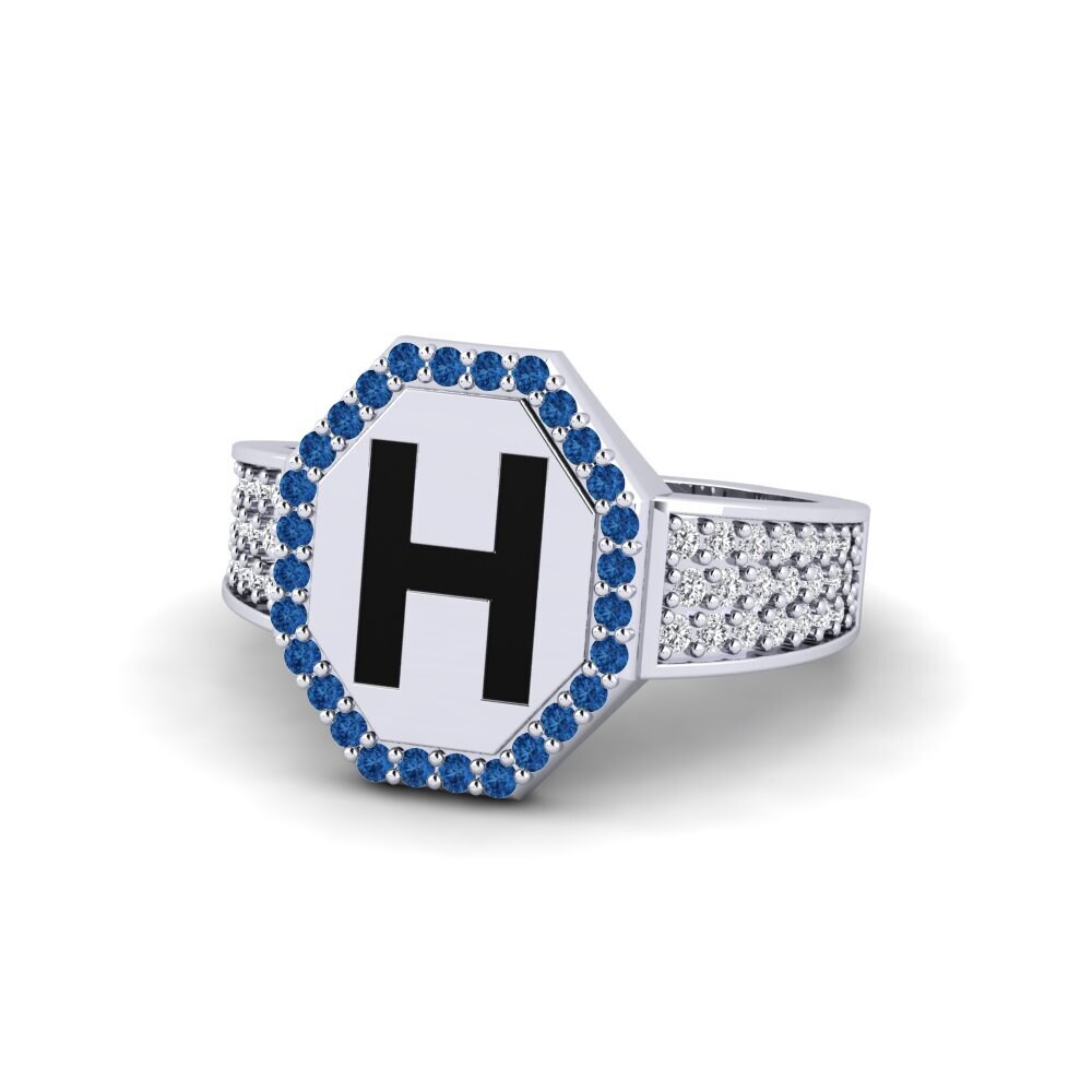 Palladium 950 Dunkelblauer Zirkonia Ring Nguru