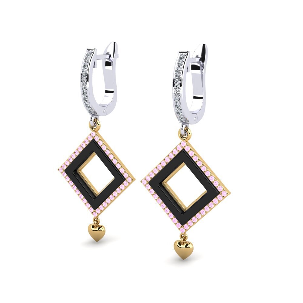 14k Oro Amarillo & Blanco Zafiro Rosado Pendiente de mujer Nickson