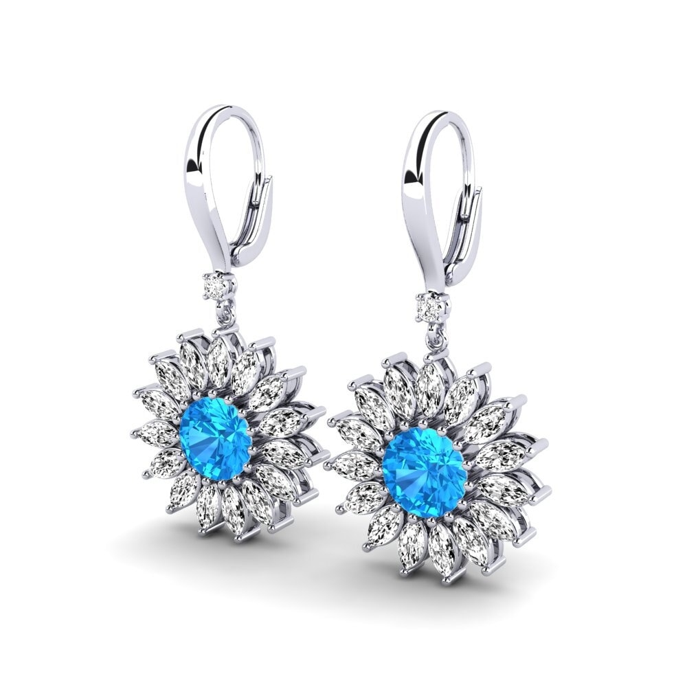 18k Oro Blanco Topacio azul Pendiente de mujer Nidia
