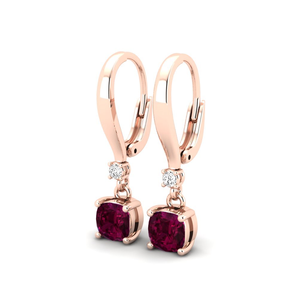 14k Oro Rosa Granate Rhodolite Pendiente de mujer Nigella