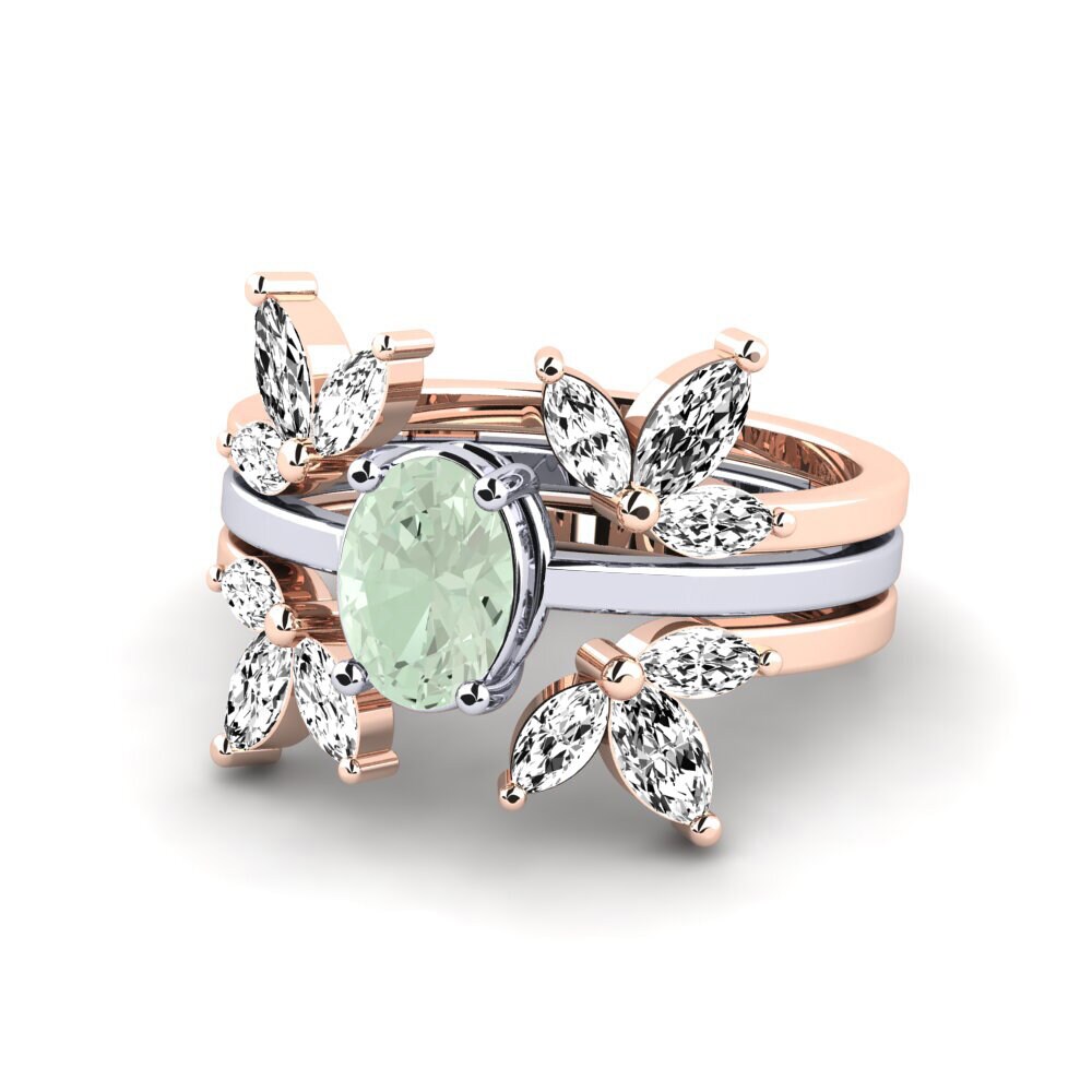 14ct Rose & White Gold Green Amethyst Ring Nigemen - SET