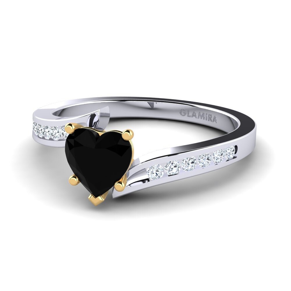 9ct White & Yellow Gold Black Onyx Women's Ring Nina
