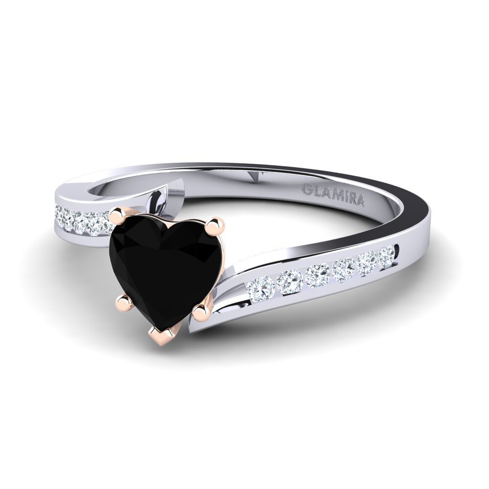 14ct White & Rose Gold Black Sapphire Women's Ring Nina