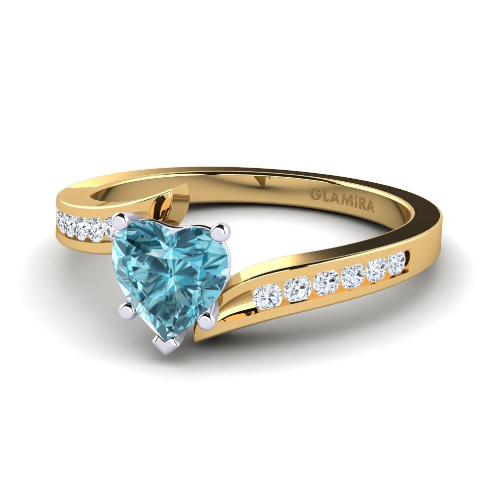 14ct Yellow & White Gold Blue Zircon Women's Ring Nina