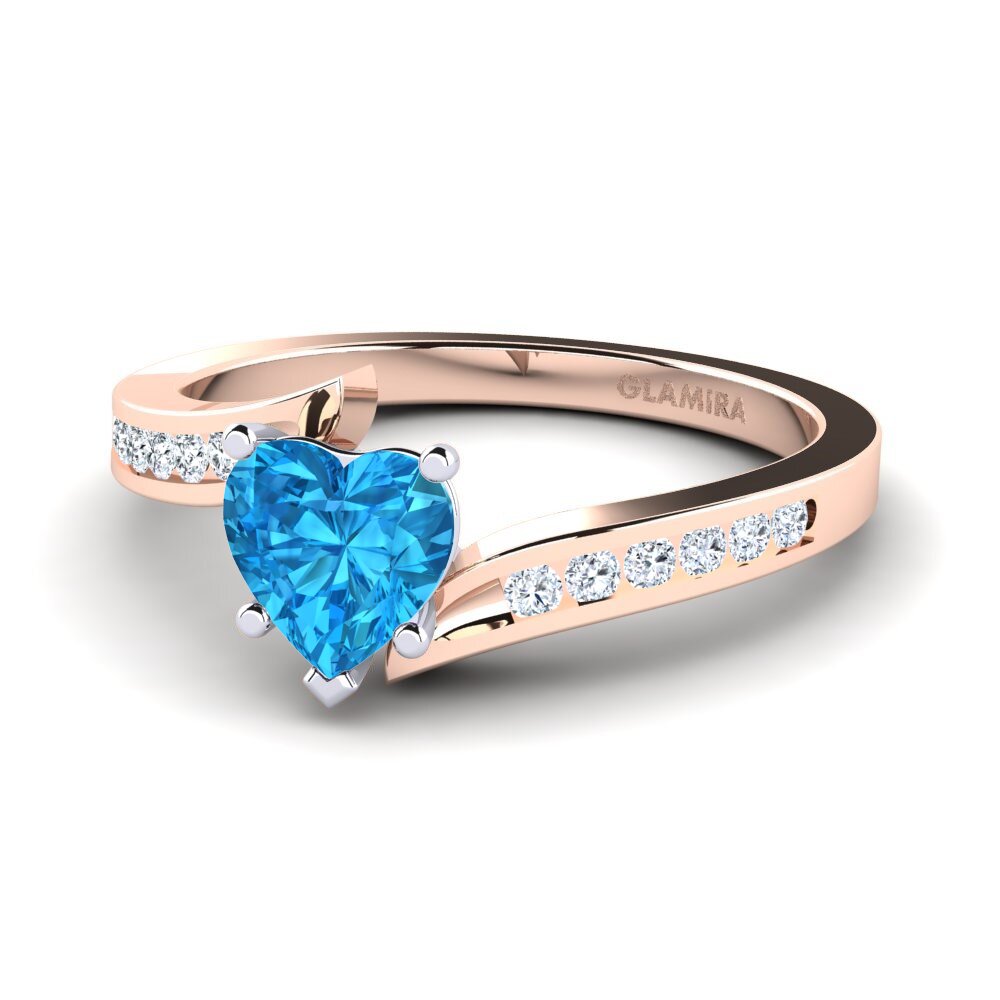 18ct Rose & White Gold Blue Topaz Women's Ring Nina
