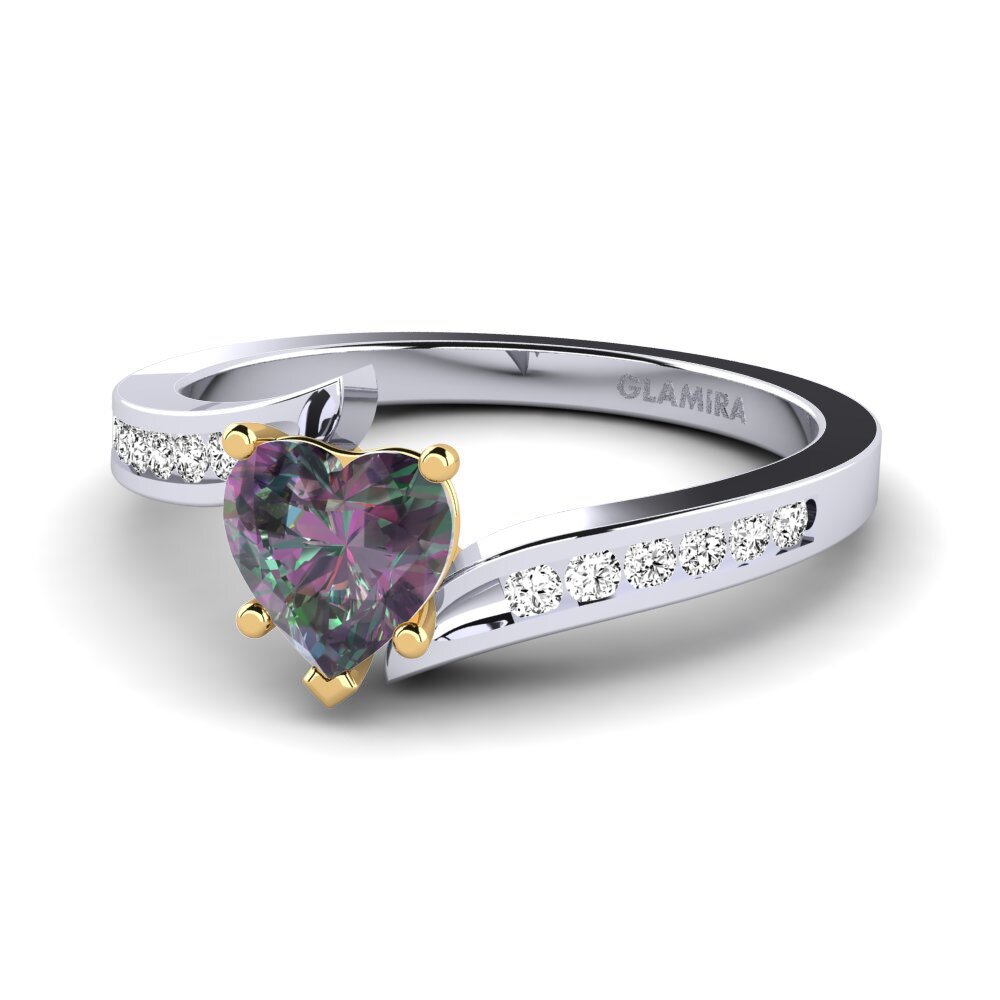 14k Oro Blanco & Amarillo Topacio Místico Anillo de Mujer Nina