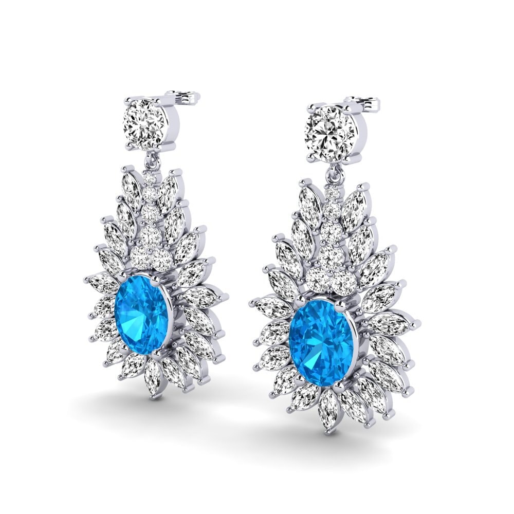 18k Oro Blanco Topacio azul Pendiente de mujer Nita
