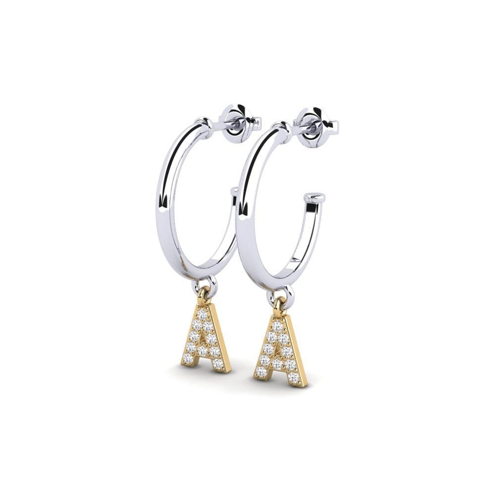 18k Oro Blanco & Amarillo Moissanita Pendiente de mujer Nkwerre - A