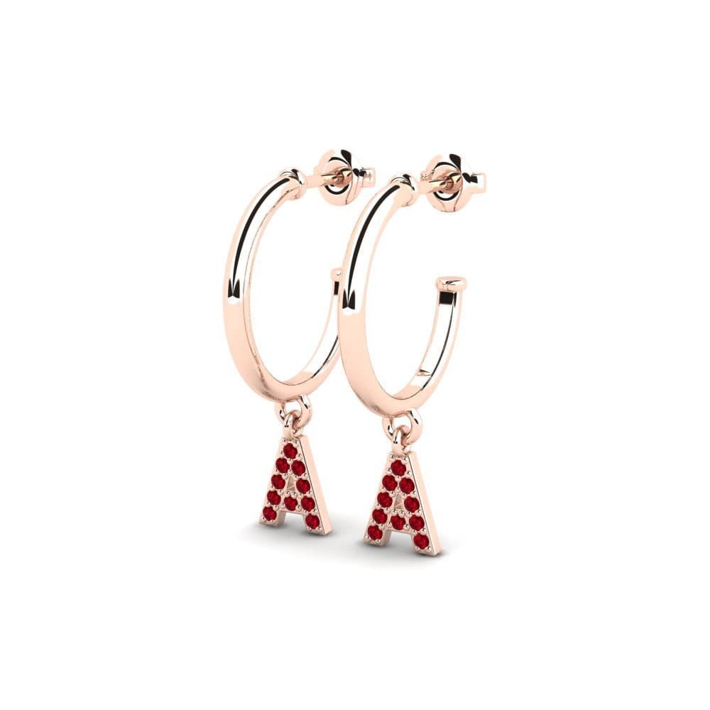 14k Oro Rosa Circonita Roja Pendiente de mujer Nkwerre - A