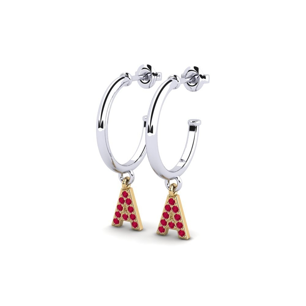 18k Oro Blanco & Amarillo Rubí Pendiente de mujer Nkwerre - A