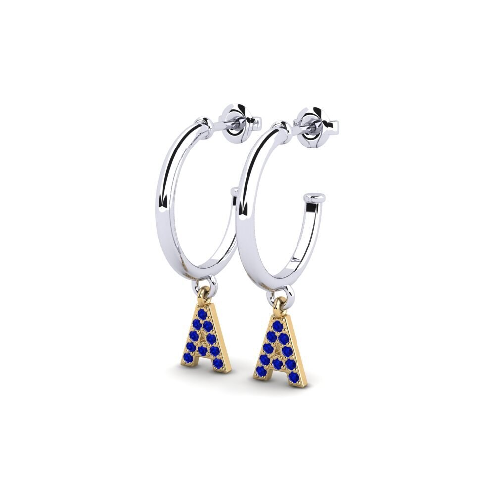 18k Oro Blanco & Amarillo Zafiro Pendiente de mujer Nkwerre - A