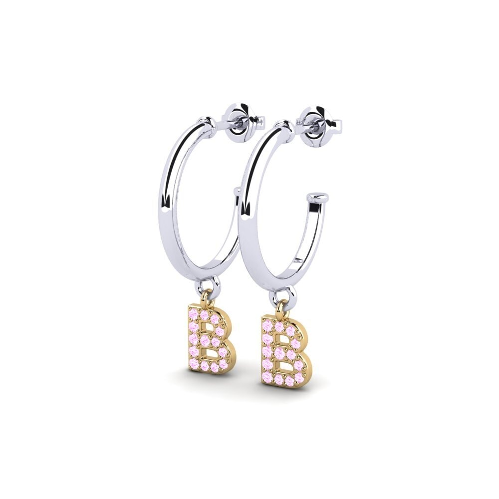 9k Oro Blanco & Amarillo Zafiro Rosado Pendiente de mujer Nkwerre - B