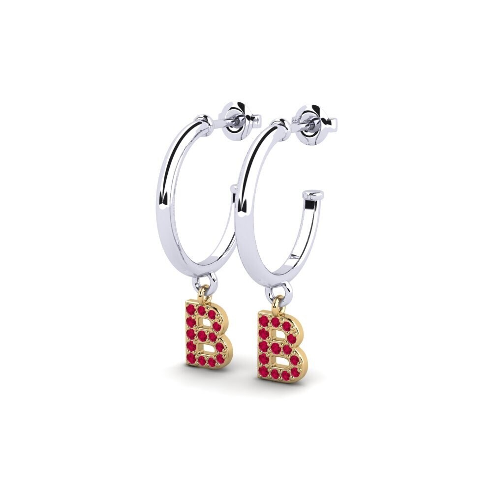 18k Oro Blanco & Amarillo Rubí Pendiente de mujer Nkwerre - B