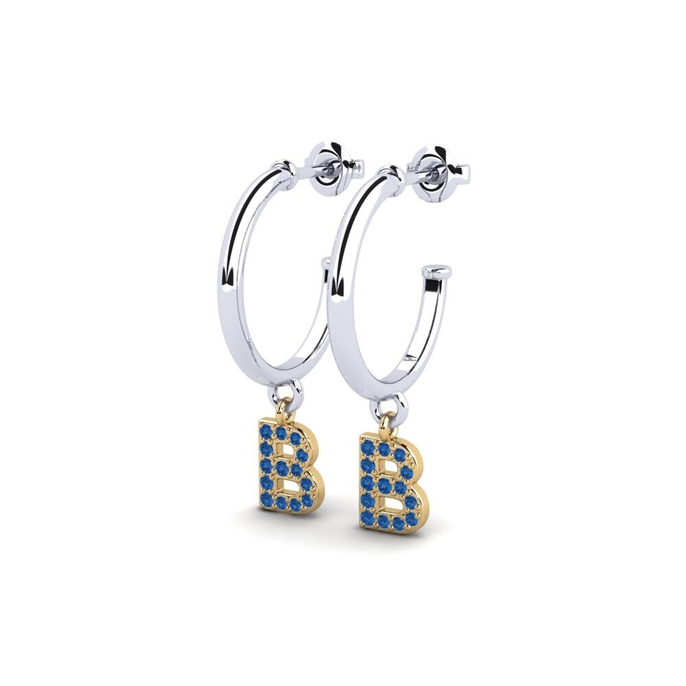 18k Oro Blanco & Amarillo Circonita Azul Oscuro Pendiente de mujer Nkwerre - B