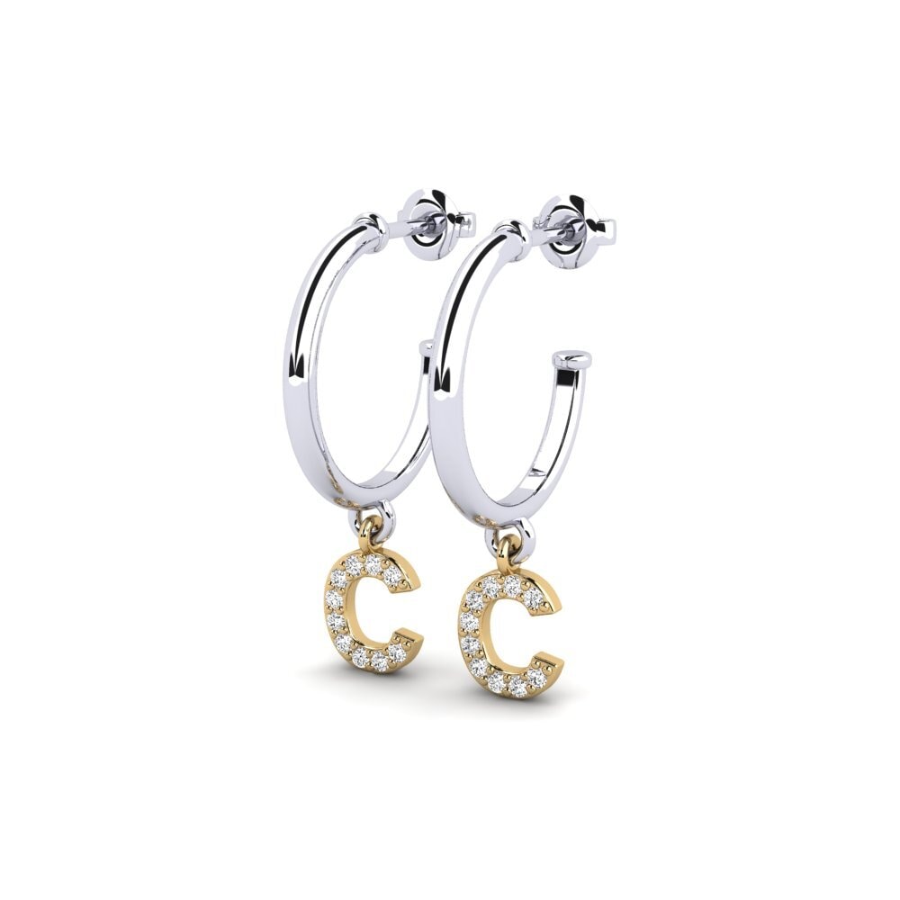 18k Oro Blanco & Amarillo Moissanita Pendiente de mujer Nkwerre - C