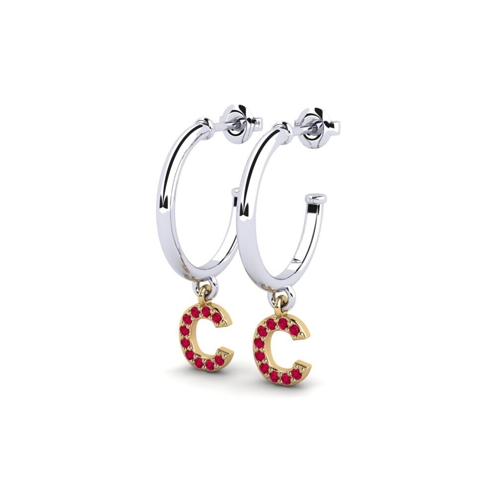 18k Oro Blanco & Amarillo Rubí Pendiente de mujer Nkwerre - C