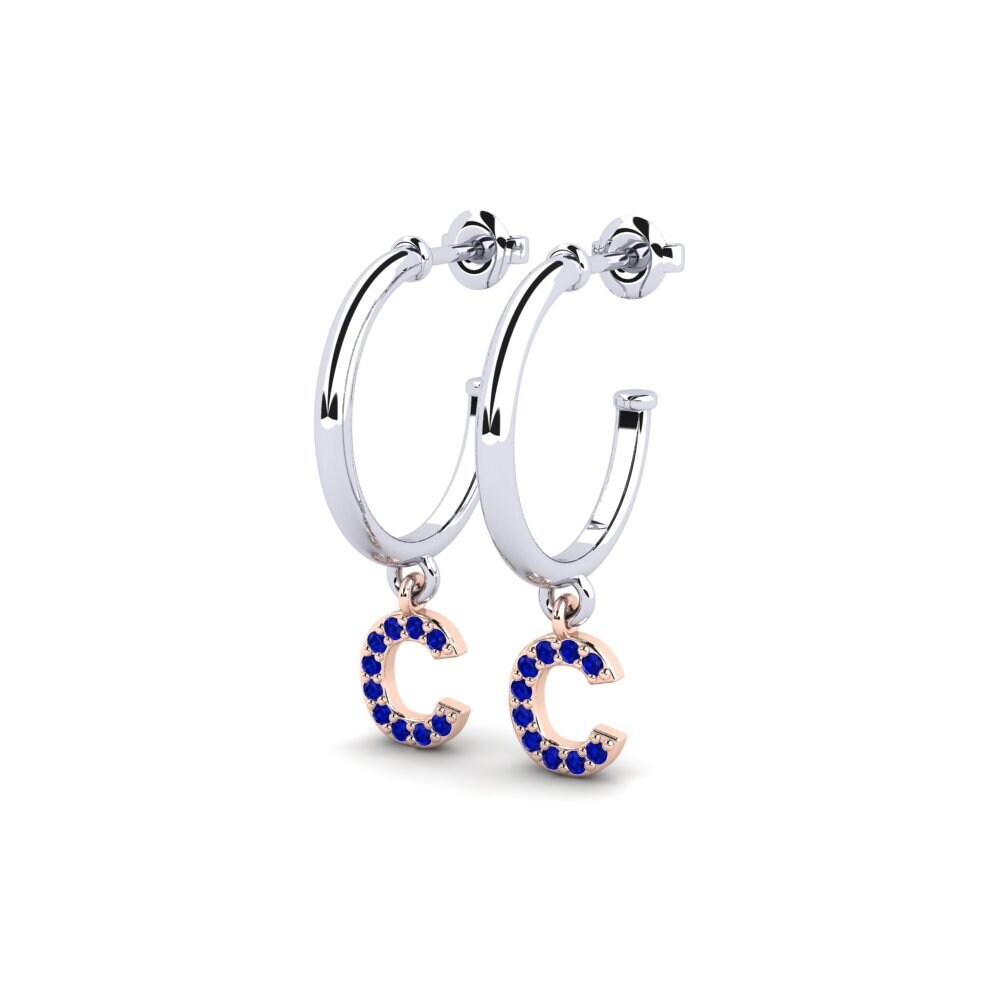 14k Oro Blanco & Rosa Zafiro Pendiente de mujer Nkwerre - C