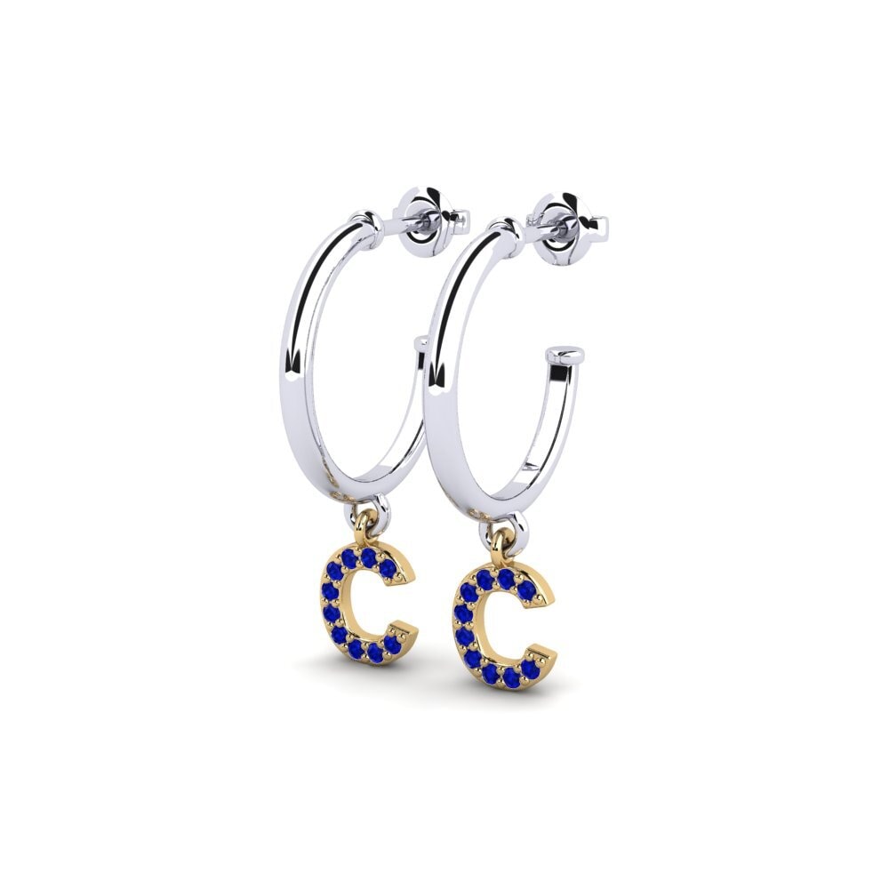 18k Oro Blanco & Amarillo Zafiro Pendiente de mujer Nkwerre - C