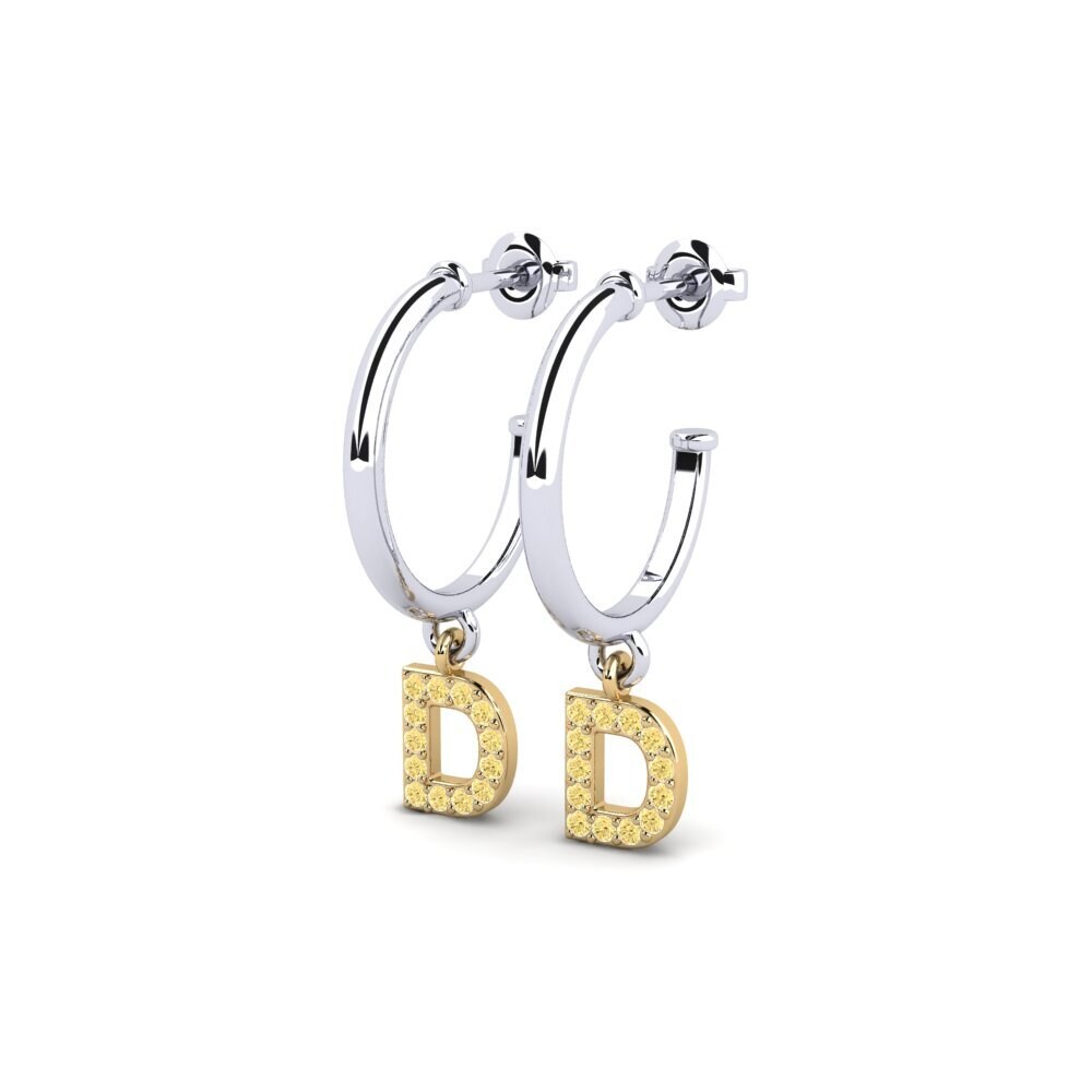 18k Oro Blanco & Amarillo Diamante Amarillo Pendiente de mujer Nkwerre - D