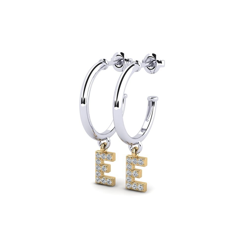 18k Oro Blanco & Amarillo Circonita Pendiente de mujer Nkwerre - E