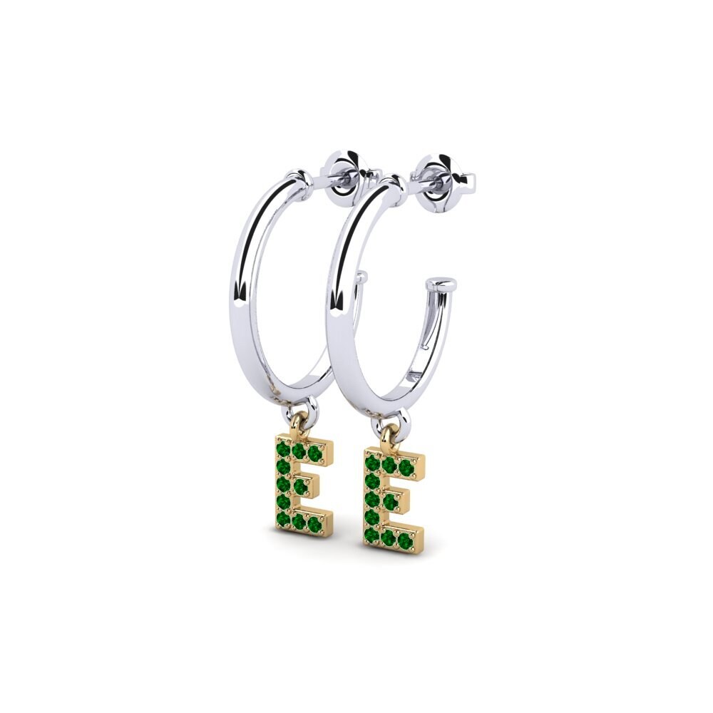 18k Oro Blanco & Amarillo Circonita Verde Pendiente de mujer Nkwerre - E