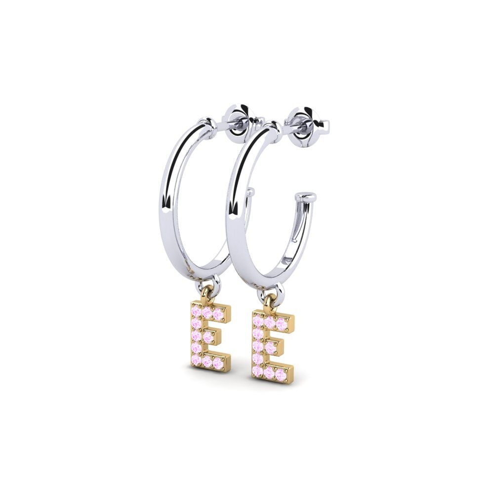 9k Oro Blanco & Amarillo Zafiro Rosado Pendiente de mujer Nkwerre - E
