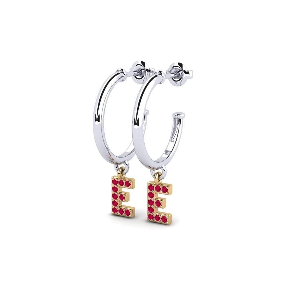 18k Oro Blanco & Amarillo Rubí Pendiente de mujer Nkwerre - E
