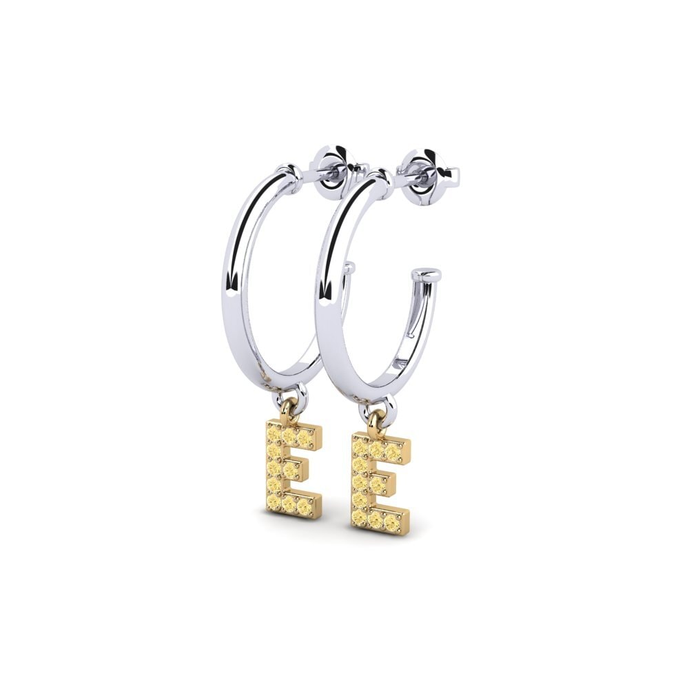 18k Oro Blanco & Amarillo Diamante Amarillo Pendiente de mujer Nkwerre - E