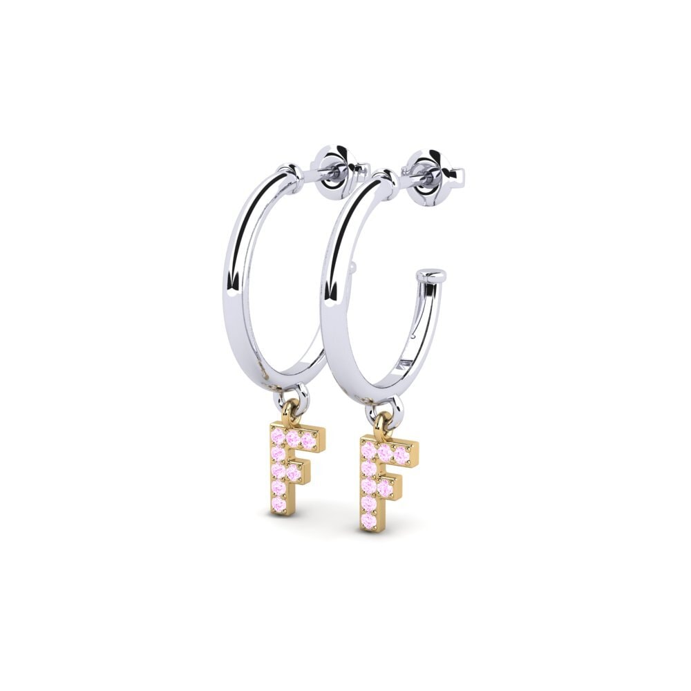 9k Oro Blanco & Amarillo Zafiro Rosado Pendiente de mujer Nkwerre - F