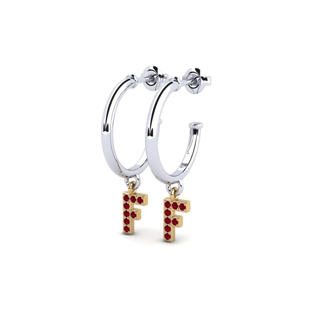 18k Oro Blanco & Amarillo Circonita Roja Pendiente de mujer Nkwerre - F