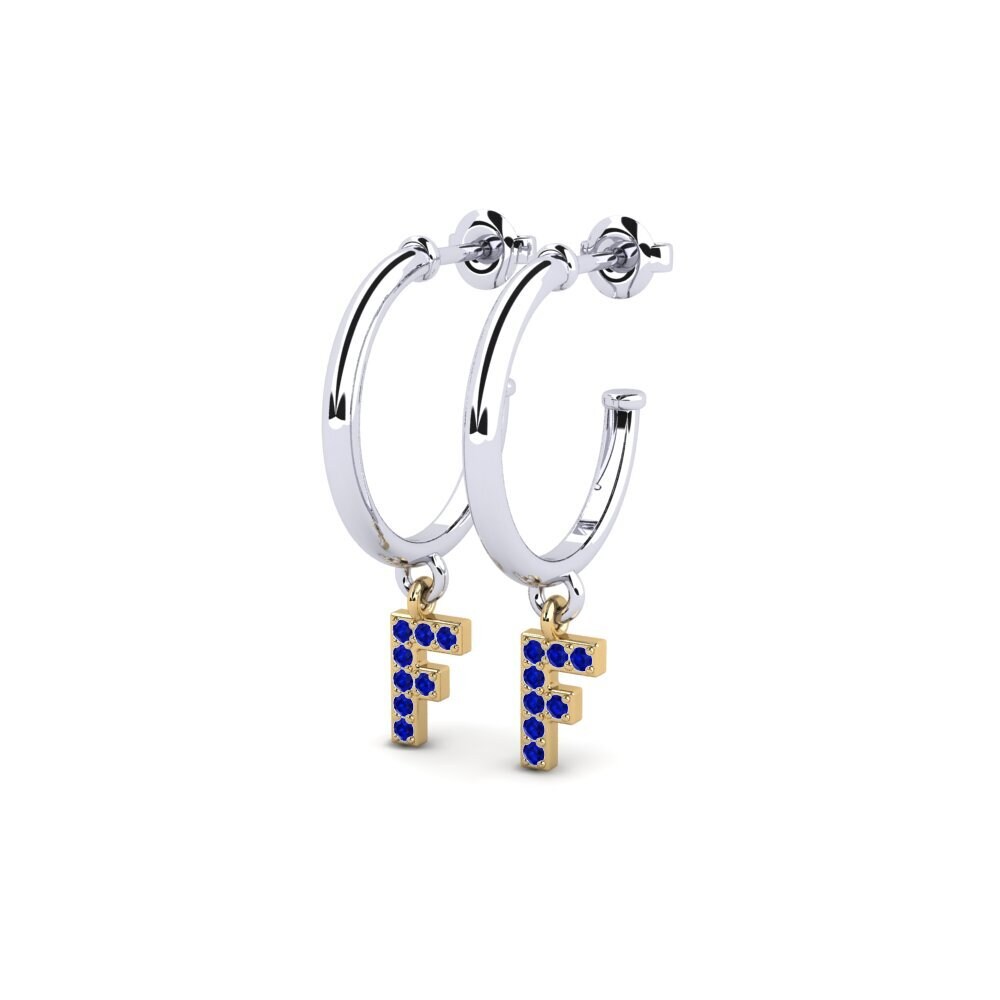 18k Oro Blanco & Amarillo Zafiro Pendiente de mujer Nkwerre - F