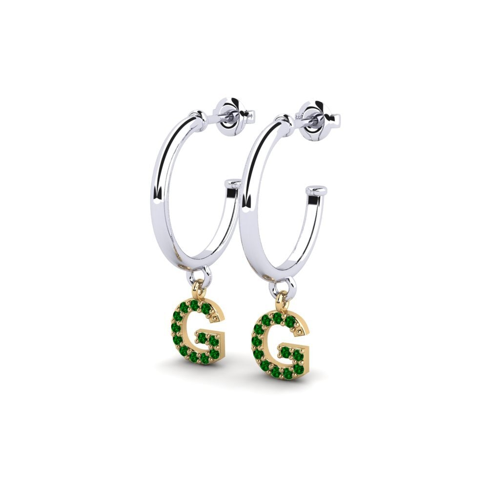 18k Oro Blanco & Amarillo Circonita Verde Pendiente de mujer Nkwerre - G