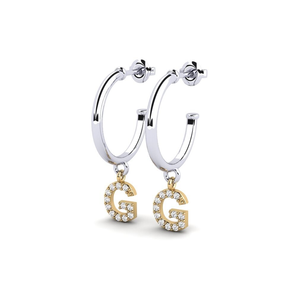 18k Oro Blanco & Amarillo Moissanita Pendiente de mujer Nkwerre - G