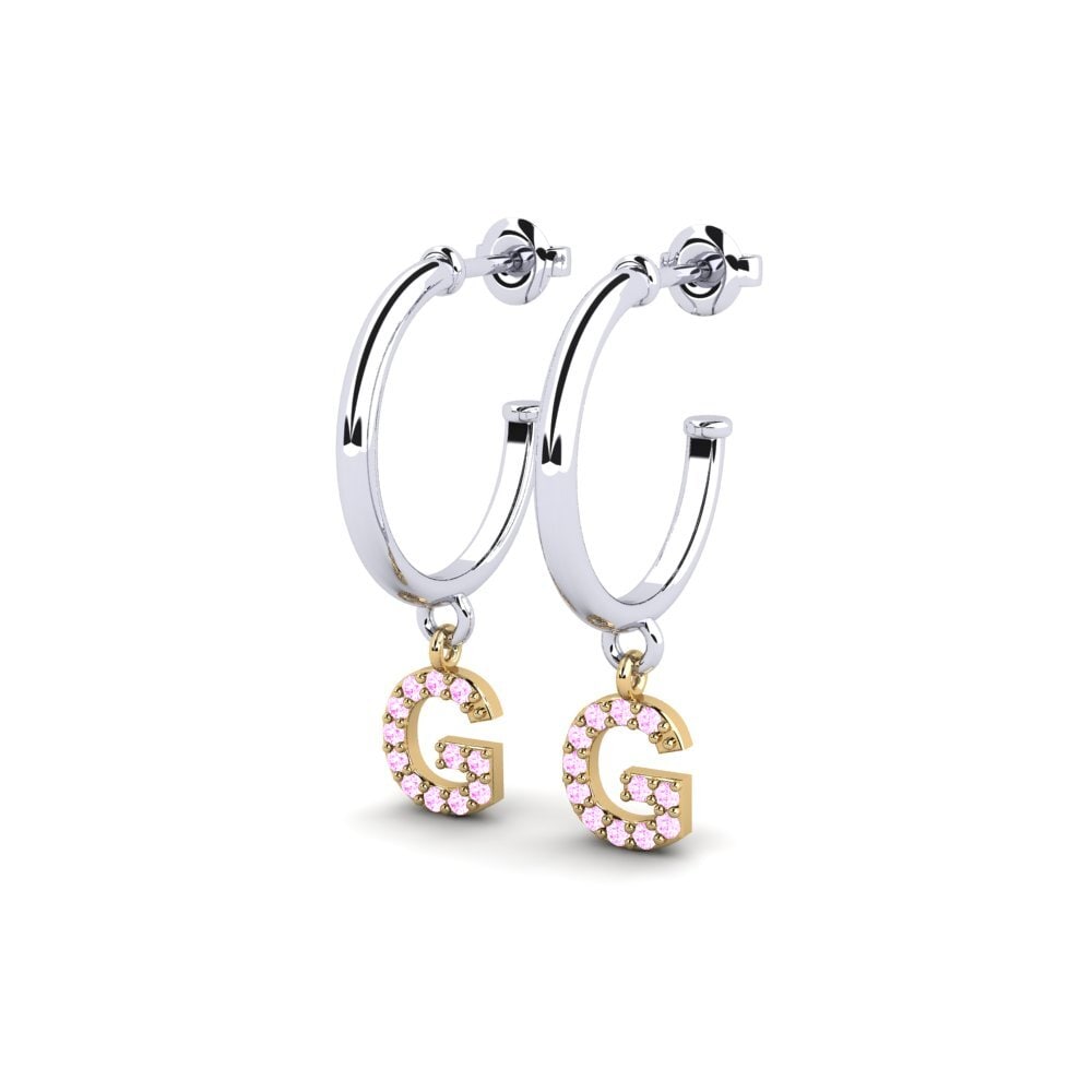 9k Oro Blanco & Amarillo Zafiro Rosado Pendiente de mujer Nkwerre - G