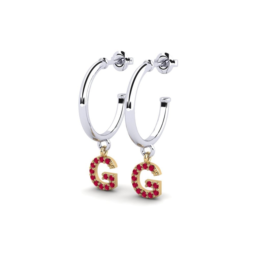 18k Oro Blanco & Amarillo Rubí Pendiente de mujer Nkwerre - G
