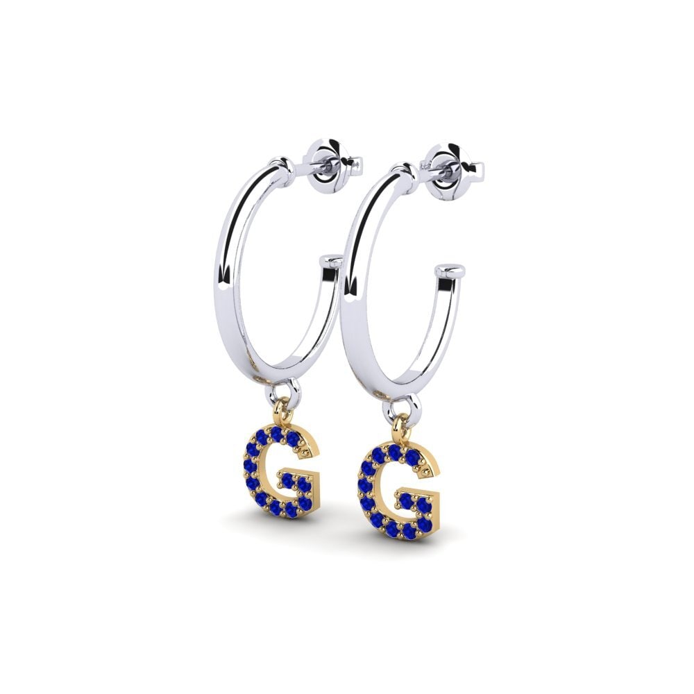 18k Oro Blanco & Amarillo Zafiro Pendiente de mujer Nkwerre - G