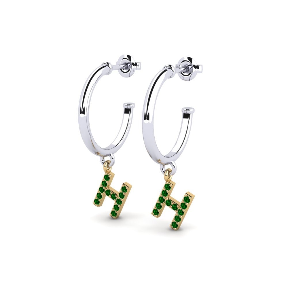 18k Oro Blanco & Amarillo Circonita Verde Pendiente de mujer Nkwerre - H