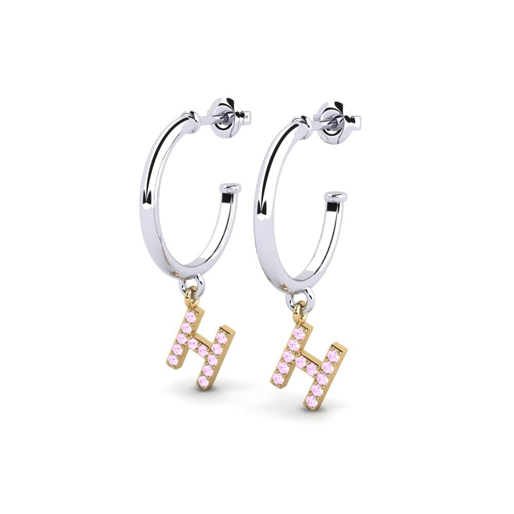 9k Oro Blanco & Amarillo Zafiro Rosado Pendiente de mujer Nkwerre - H
