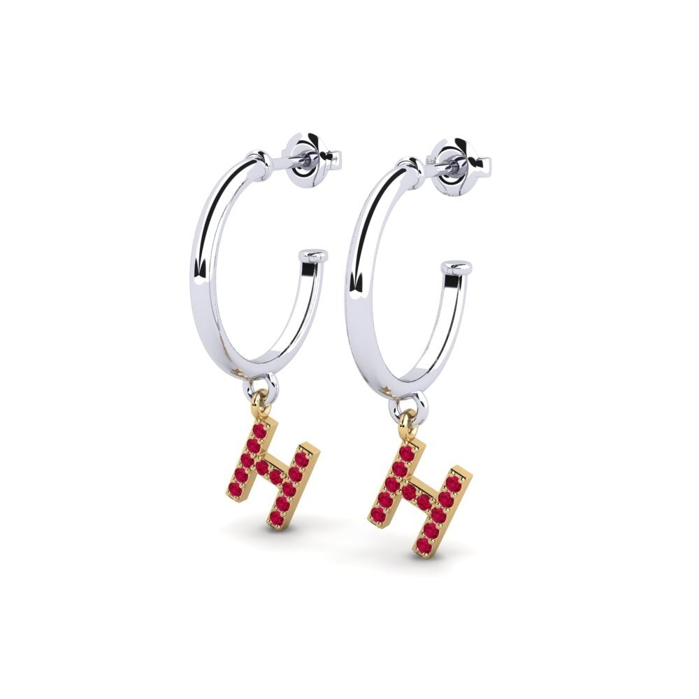 18k Oro Blanco & Amarillo Rubí Pendiente de mujer Nkwerre - H