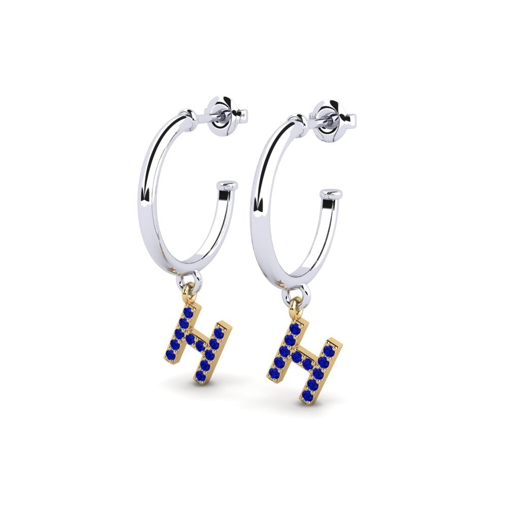 18k Oro Blanco & Amarillo Zafiro Pendiente de mujer Nkwerre - H